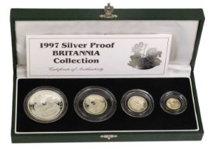 UK, Silver Proof Britannia Collection 1997, 4 coin set comprising; 1oz £2, 1/2oz £1, 1/4oz 50p,