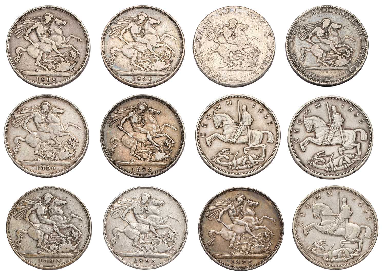 12x UK Silver Crowns, comprising; 2x George III, date unclear (ex-mount) and 1819; 7x Victoria, - Image 2 of 2