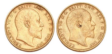2x Edward VII, Sovereigns, 1902 and 1907, both Melbourne Mint; very fine and good very fine