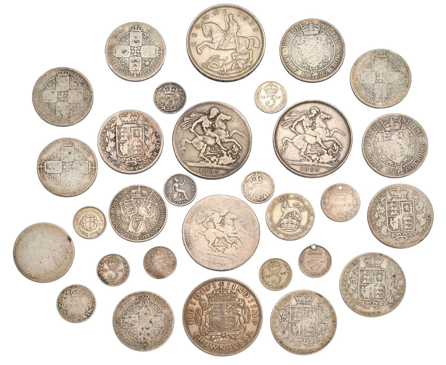 5x UK Crowns, to include; George III, 1820; (2x) Victoria, 1889 and 1895; George V 1935 and George - Image 2 of 2