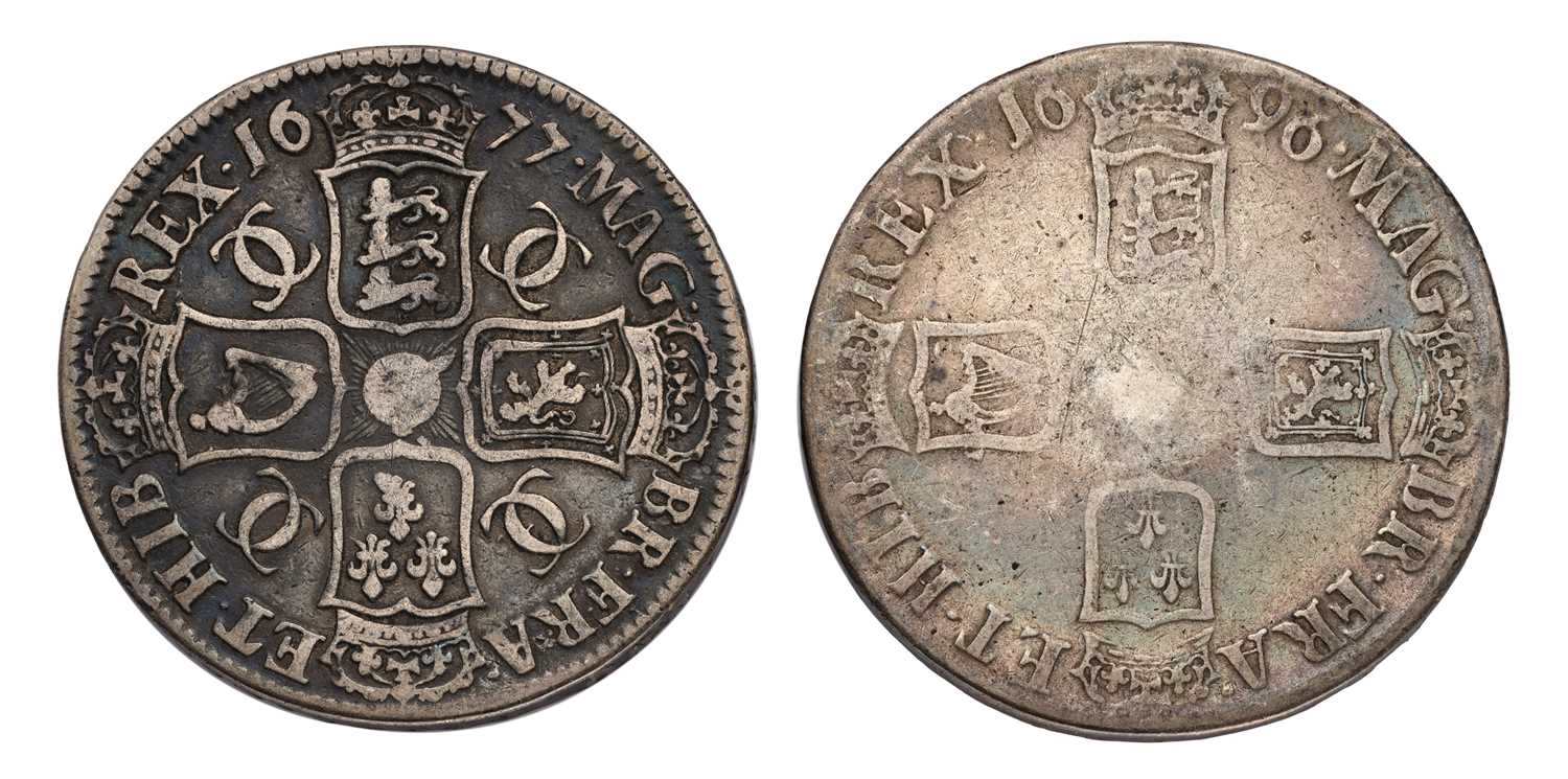 Charles II, Crown 1677, V.NONO, third draped bust (Bull 398, ESC 52, S.3358) traces of inverted - Image 2 of 2
