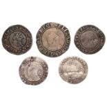 5x Elizabeth I Coins, to include: shilling, sixth issue, 5.63g, mm. key, full flan, clear legends (