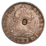 George III, Emergency Issue Dollar, oval countermark, struck on Charles III, 8 reales 1772, Mexico