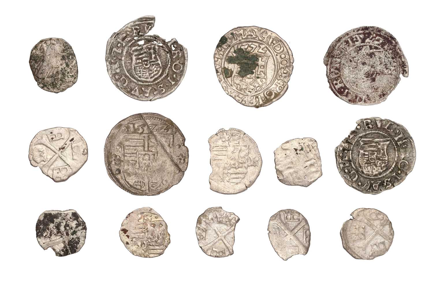 Hungary, Assorted Hammered Coins, 14 comprising: 5x denars: Lajos II 1522, Janos Szapolyai 1529, - Image 2 of 2