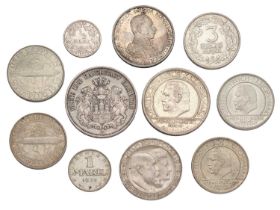 Assortment of German Silver Coinage, 11 coins to include; Hamburg, 5 marks 1898, very fine; Prussia,