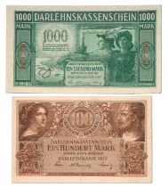 2x Lithuania, German Occupation 1915-1918 Banknotes, State Loan Bank East, both Kowno (Kaunas)