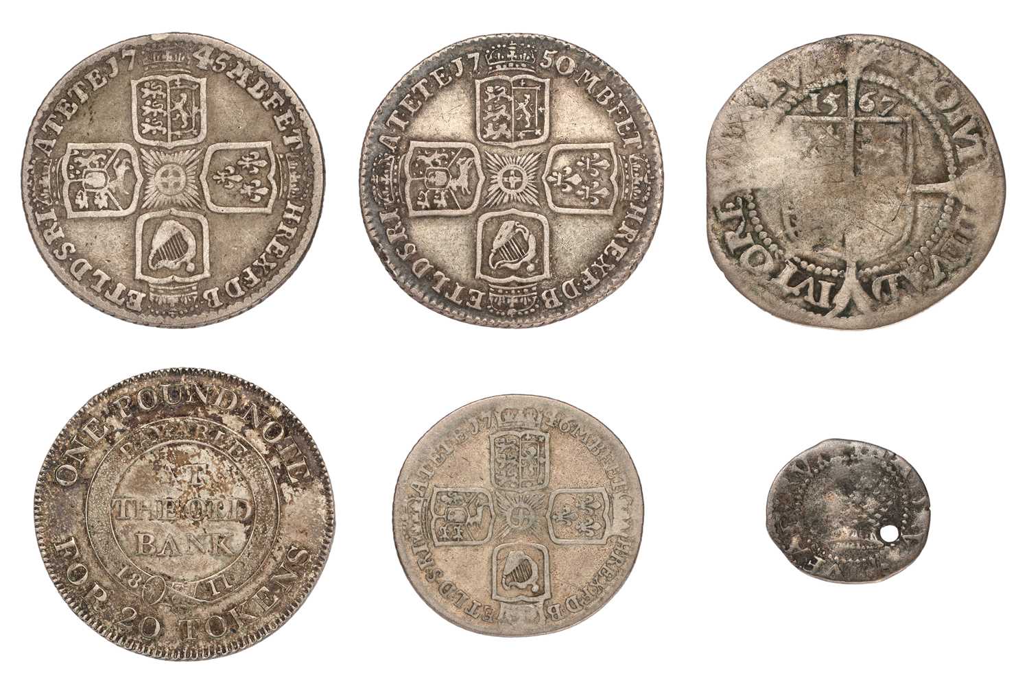 3x George II, Silver Coins, comprising; shilling, 1745 LIMA (S.3703) fine; shilling 1750, plain - Image 2 of 2