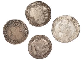 4x Charles I Coins, comprising; shilling, 5.83g, mm. triangle, large Briot's bust with double-arched