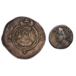 2x Ancient Persian Coins, comprising; Sasanian Empire, Silver Drachm, Khusru II, 4.3g, Hamadan Mint;