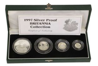 UK, Silver Proof Britannia Collection 1997, 4 coin set comprising; 1oz £2, 1/2oz £1, 1/4oz 50p,