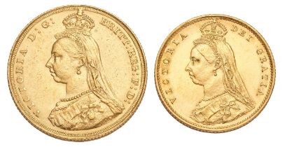 Victoria, Sovereign and Half Sovereign 1887; encapsulated and housed in two-coin presentation set
