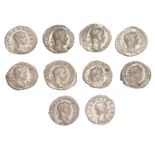 10x Roman Imperial Denarii, all 3rd-century issues comprising 3x Elagabalus, 1x Julia Maesa, 5x