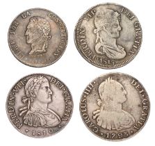 Assortment of Spanish Empire Silver Coinage; 4 coins comprising; Charles IV, 8 Reales 1793, Potosi