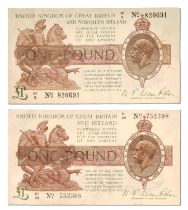 2x Treasury Issue, £1 notes; both Warren Fisher issues comprising; second treasury issue, February