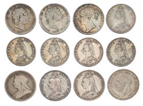 Assorted Crowns and Double Florins, to include; 7x crowns, (2x) George III 1819 LIX; Victoria,