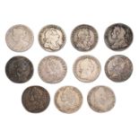 17th and 18th Century Shillings; 11 coins comprising; William III, 1697N, Norwich Mint, (S.3501);