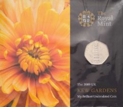 Elizabeth II, 'Kew Gardens' 50p 2009; housed on Royal Mint presentation card and sealed in