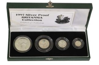 UK, Silver Proof Britannia Collection 1997, 4 coin set comprising; 1oz £2, 1/2oz £1, 1/4oz 50p,