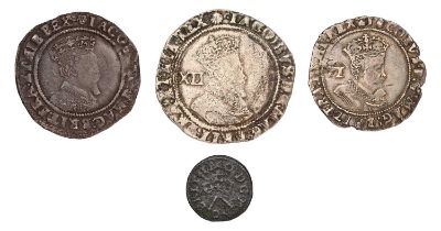 4x James I Coins, comprising: shilling, second coinage, 5.06g, mm. escallop, fourth bust (S.2655),