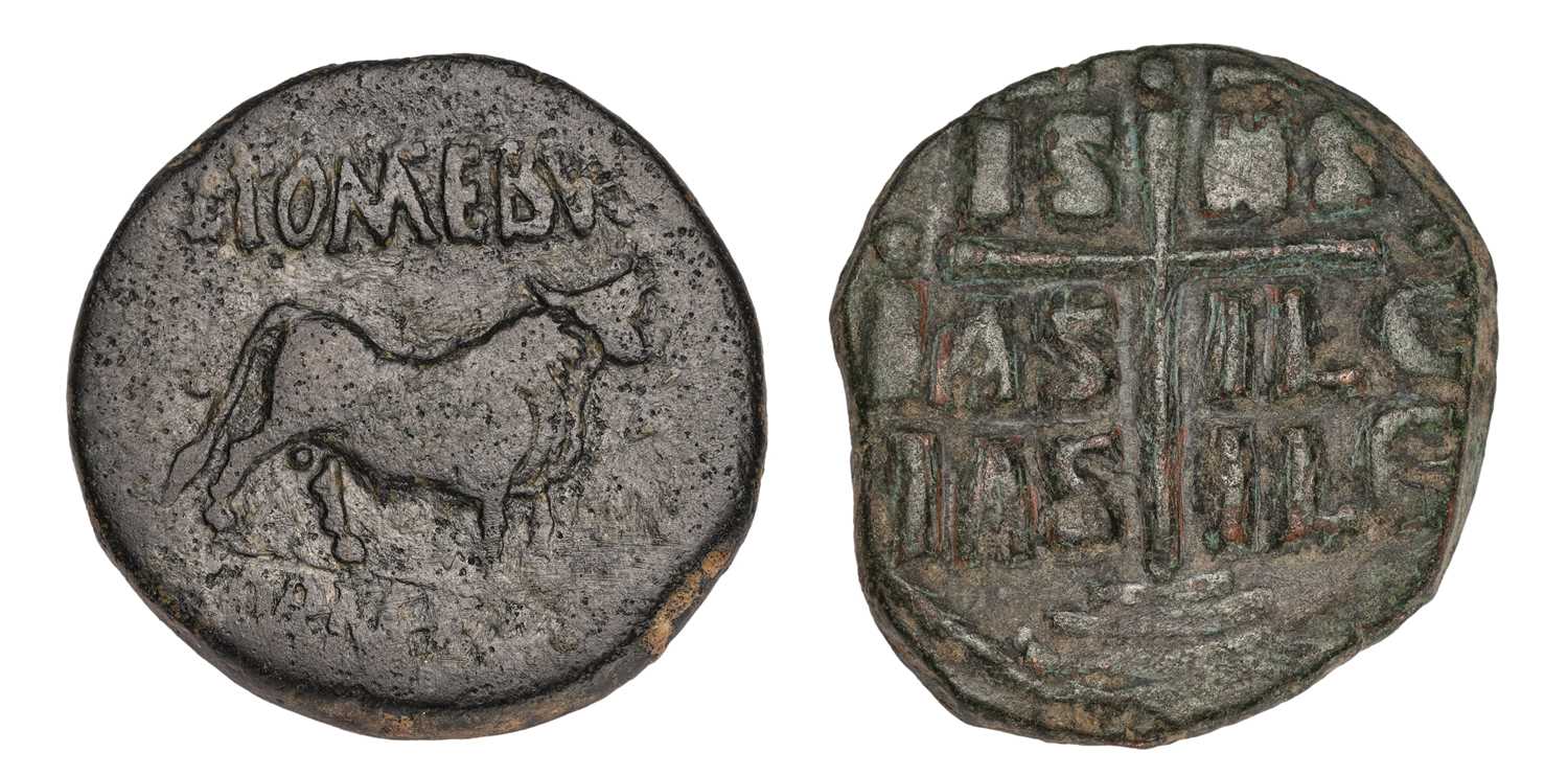 Roman Provincial, Augustus, Spain, Celsa, AE as (27mm,13.72g) c.35-27 BC, obv. COL V I CELSA II VIR, - Image 2 of 2