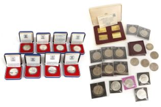 8x Elizabeth II, Silver Jubilee Proof Crowns 1977, different Commonwealth issuers, all boxed with