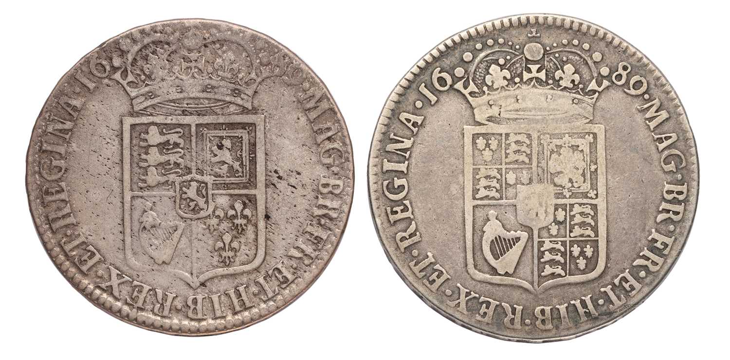 2x William and Mary, Halfcrowns; 1689, first busts, first crowned shield, no frosting, pearls (S. - Image 2 of 2