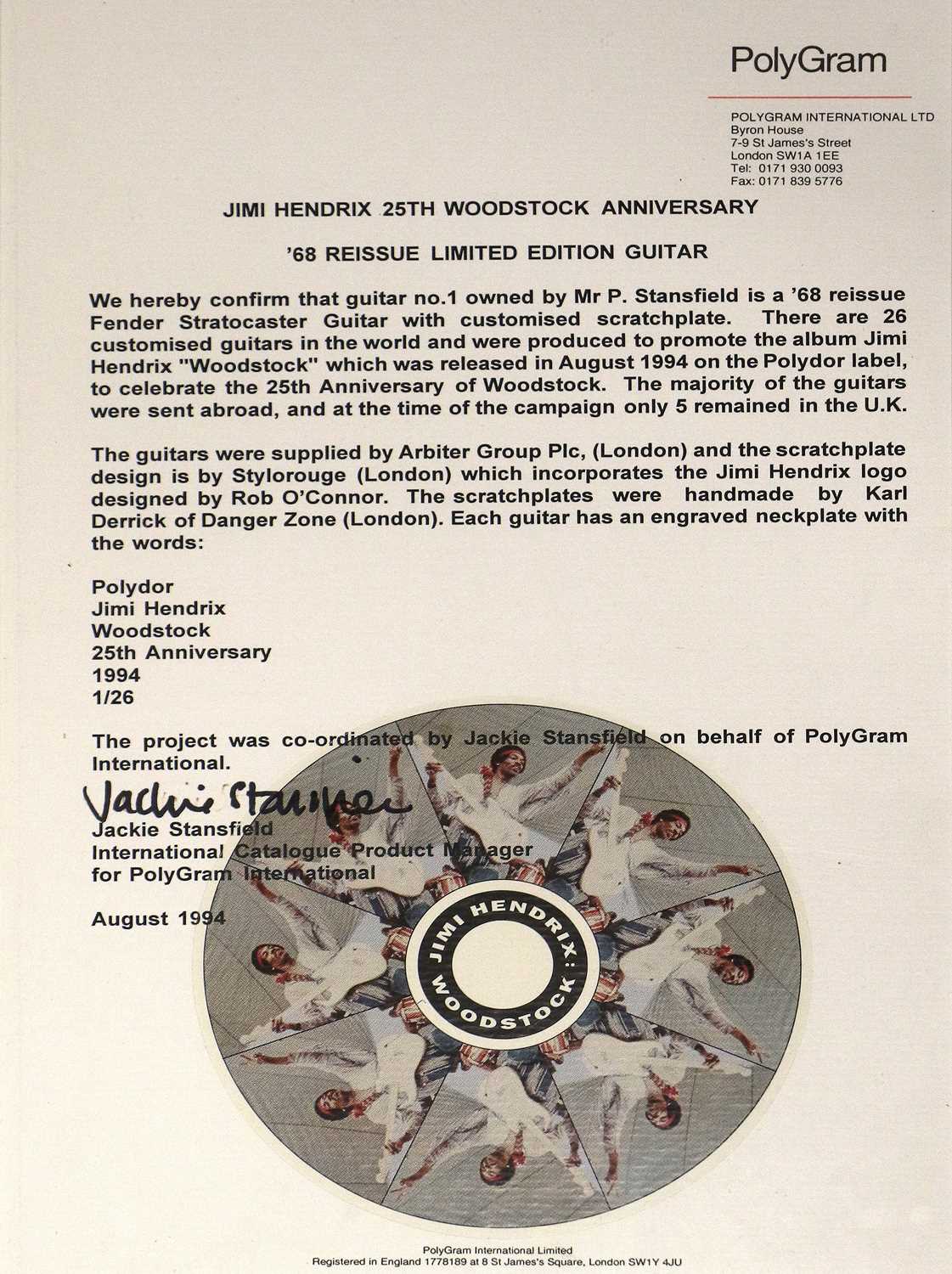 Jimi Hendrix Woodstock 25th Anniversary Guitar No.1 Of 26 - Image 6 of 6