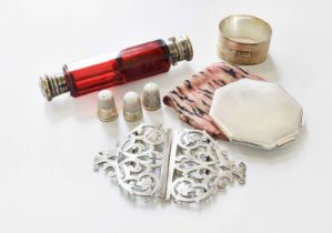 A Collection of Assorted Silver and Objects of Vertu, including a cranberry glass double-ended