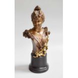 After Carl Kauba (1865-1922): an Art Nouveau Bronze Bust of a Girl, signed Kauba, 24cm overall