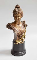 After Carl Kauba (1865-1922): an Art Nouveau Bronze Bust of a Girl, signed Kauba, 24cm overall