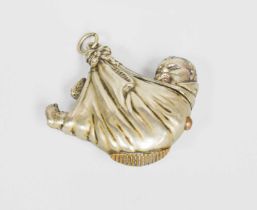 A Silvered Metal Vesta-Case, in the form of a baby in swaddling clothes, the base with striking