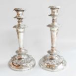 A Pair of Old Sheffield Plate Candlesticks, Apparently Unmarked, Circa 1830, each on circular base