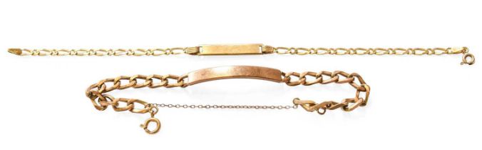 Two 9 Carat Gold Identity Bracelets, length 19.2cm and 18.5cm Gross weight 15.8 grams.