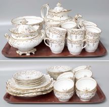 An English Porcelain Tea and Coffee Service, circa 1830, probably Ridgeway with gilt decoration (two