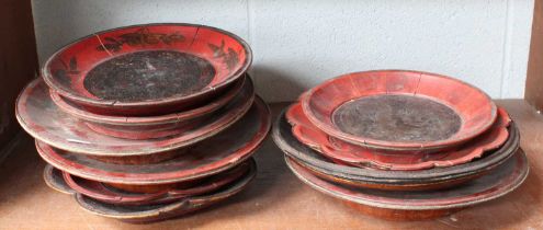 A Collection of Chinese Lacqured Dishes. late Qing dynasty, (one shelf)