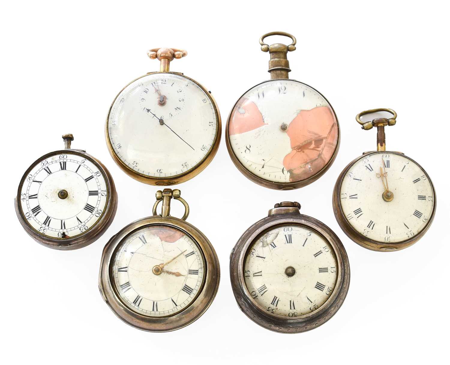 Six 18th/19th Century Pocket Watches, comprising of, a Gilt Metal Regulator Type Dial Pocket