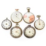 Six 18th/19th Century Pocket Watches, comprising of, a Gilt Metal Regulator Type Dial Pocket