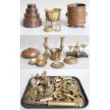 Assorted Brass, Copper and Mixed Metalwares, including a set of postal scales, a pestle and