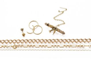 A Small Quantity of Jewellery, including a 9 carat gold fancy link chain (a.f.); and a curb link