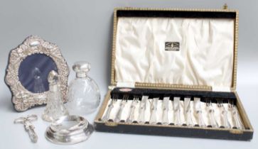 A Collection of Assorted Silver and Silver-Mounted Items, including a pair of George II silver