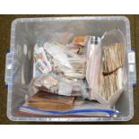 Stamp Collection and Printed Materials, clear container with vintage 'Victory' album with ,many 100s
