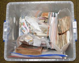 Stamp Collection and Printed Materials, clear container with vintage 'Victory' album with ,many 100s
