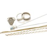 A Small Quantity of Jewellery, including a blue topaz pendant on chain, pendant length 1.7cm,