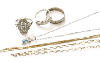 A Small Quantity of Jewellery, including a blue topaz pendant on chain, pendant length 1.7cm,