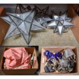A Set of Three Glass Star Pendant Lights, together with two boxes of miscellaneous including