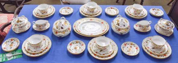 A Royal Crown Derby Porcelain "Gadroon Rose" Pattern Imari Dinner Service, circa 1986, comprising: 2