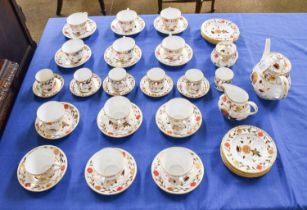 A Royal Crown Derby Porcelain "Gadroon Rose Pattern" Imari Tea and Coffee Set, 1977 and other dates,