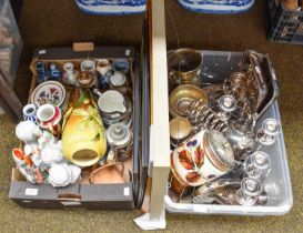 Two Boxes of Miscellaneous, including three Parian Ware busts, two Staffordshire figures and other