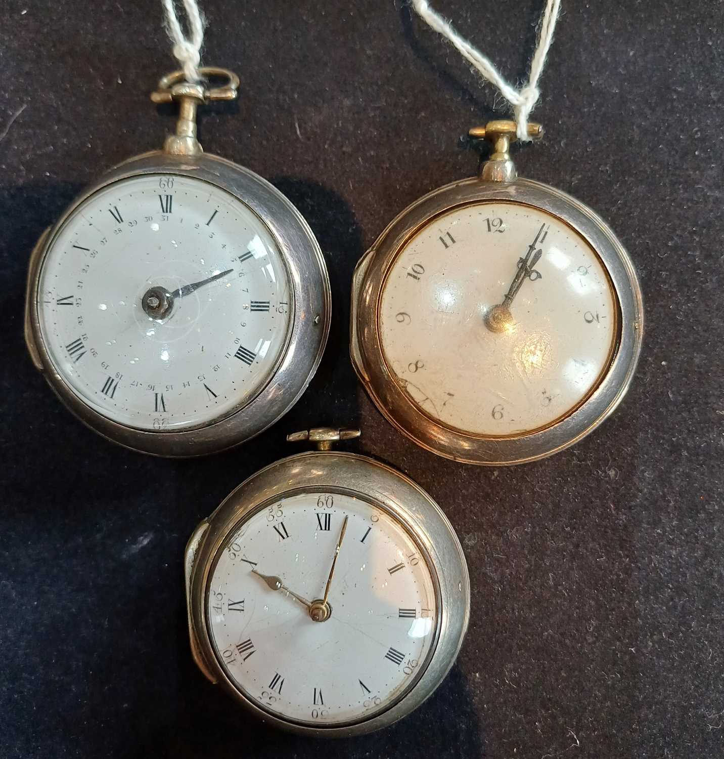 Three Silver Verge Pair Cased Pocket Watches, signed Jno Pallisone, London, both cases with matching - Image 2 of 4