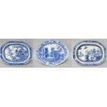 A Spode Pearlware Oval Meat Dish, circa 1820, moulded with well and tree, printed in underglaze
